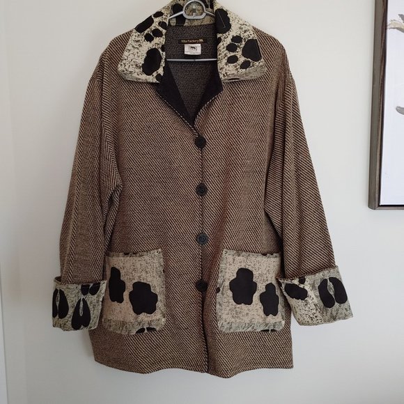 Villa Factory Designer Dress Jacket Women's Sz XXL Brown Black w Pockets - Picture 2 of 11